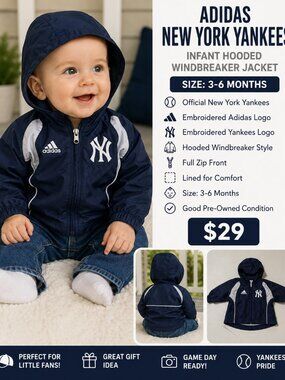 ⚾ Adidas New York Yankees Infant Hooded Windbreaker Jacket – 3-6 Months